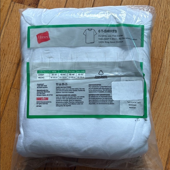 Hanes Best 6-Pack T-Shirts WHITE 2X 50-52” - Picture 2 of 2